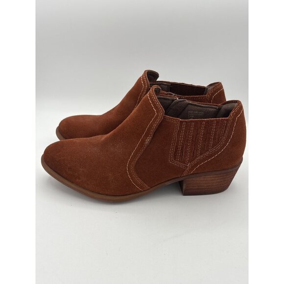 Earth Womens Suede Ankle Boots Size 7 Brown With Zipper Closure & Block Heel - Picture 2 of 5